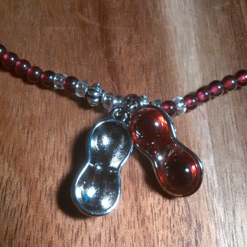 Garnet Beaded Necklace with Peanut Pendant